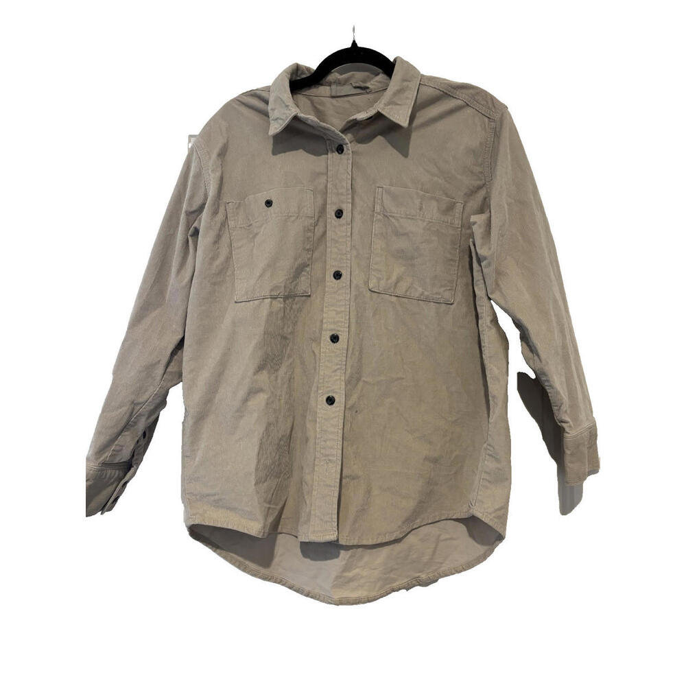 Everlane oversized S corduroy button down shirt/jacket beige collar pockets#3087